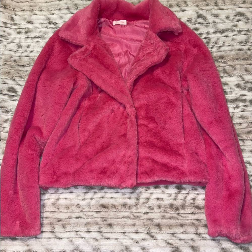 Pink Lily Vibrant Pink Teddy Jacket